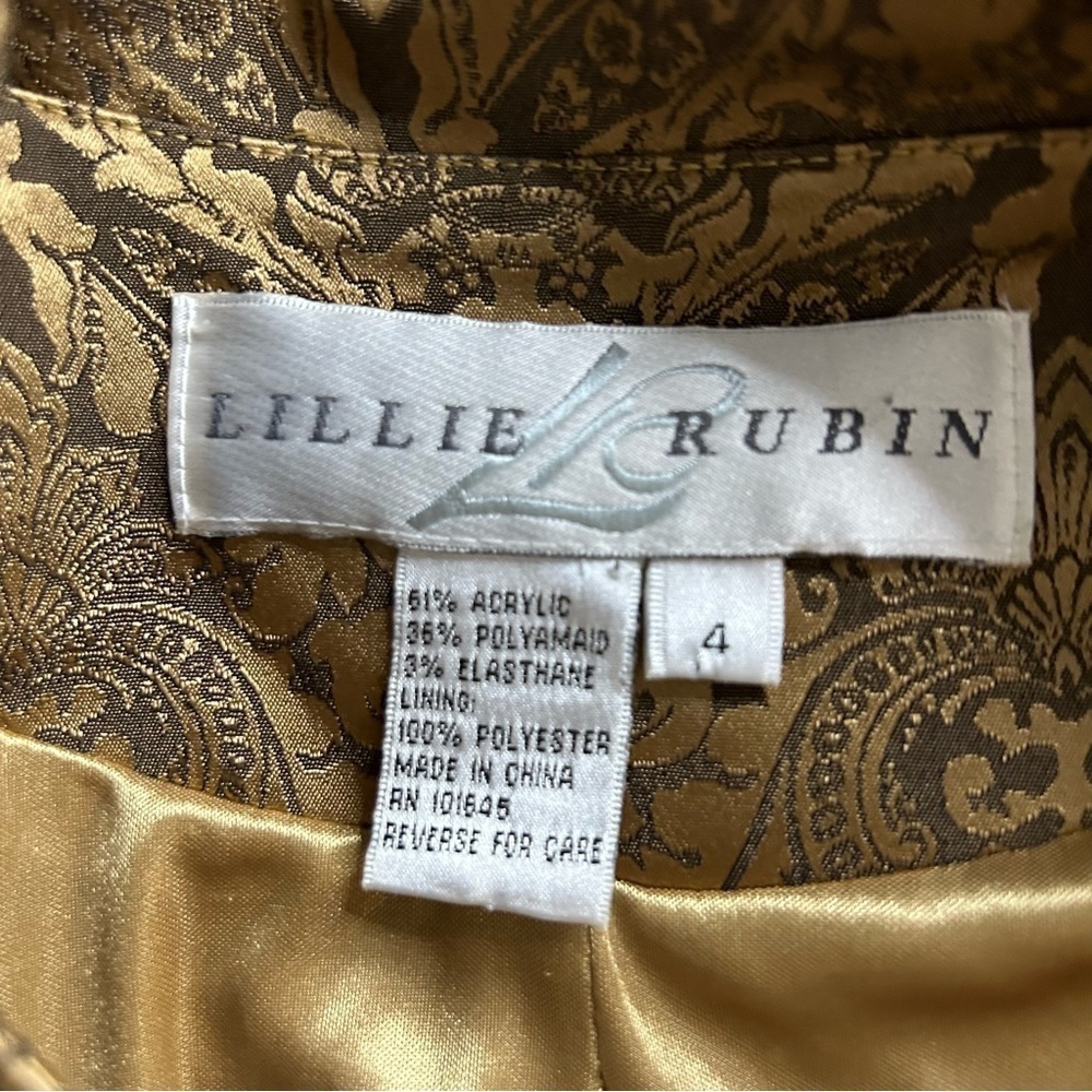 Vintage Lillie Rubin Gold paisley embossed beaded straight gown & jacket size 4 - Picture 3 of 8